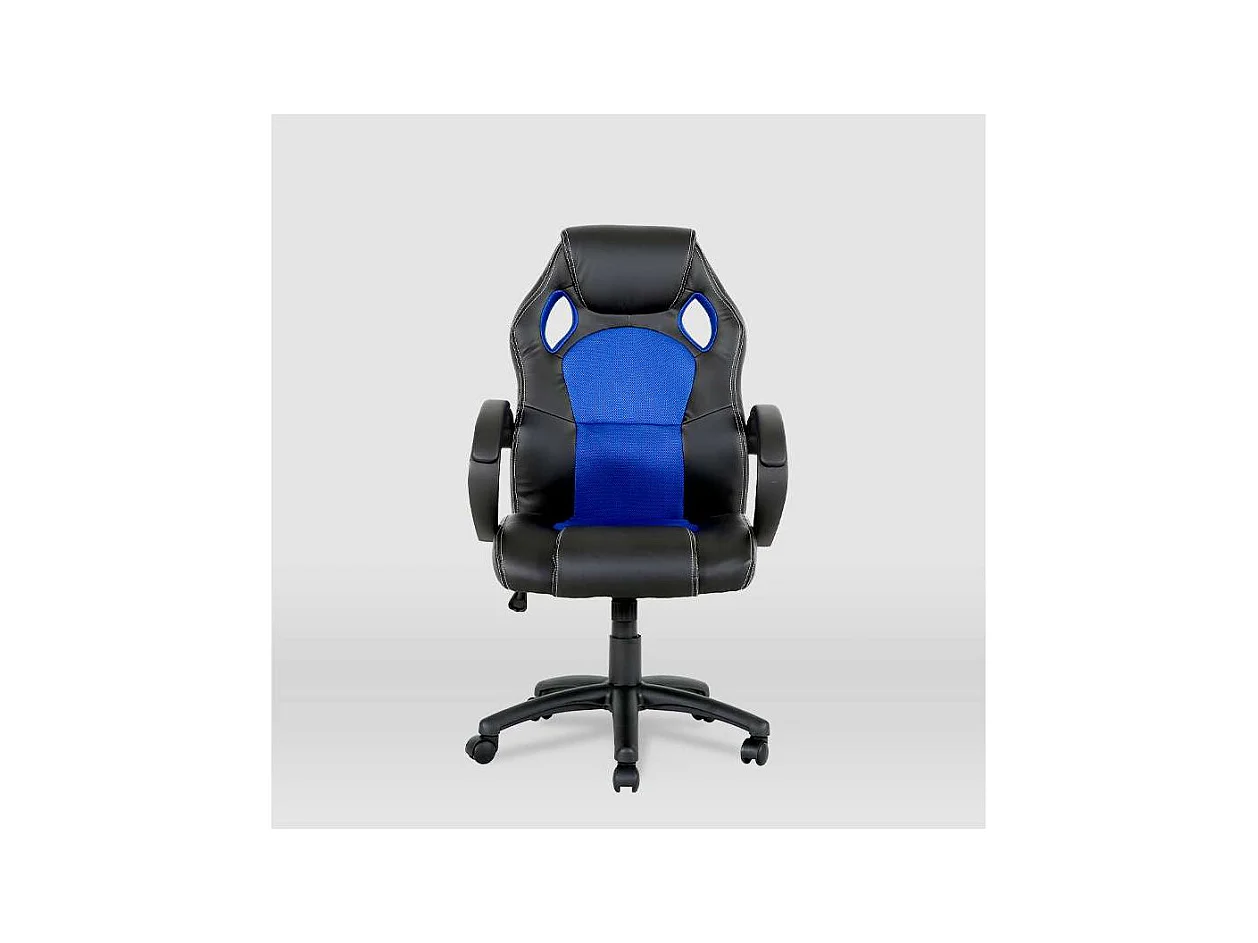 Silla gaming Olimpia tapizada en piel sintética negro/azul, 118/127cm(alto) 64.5cm(ancho)