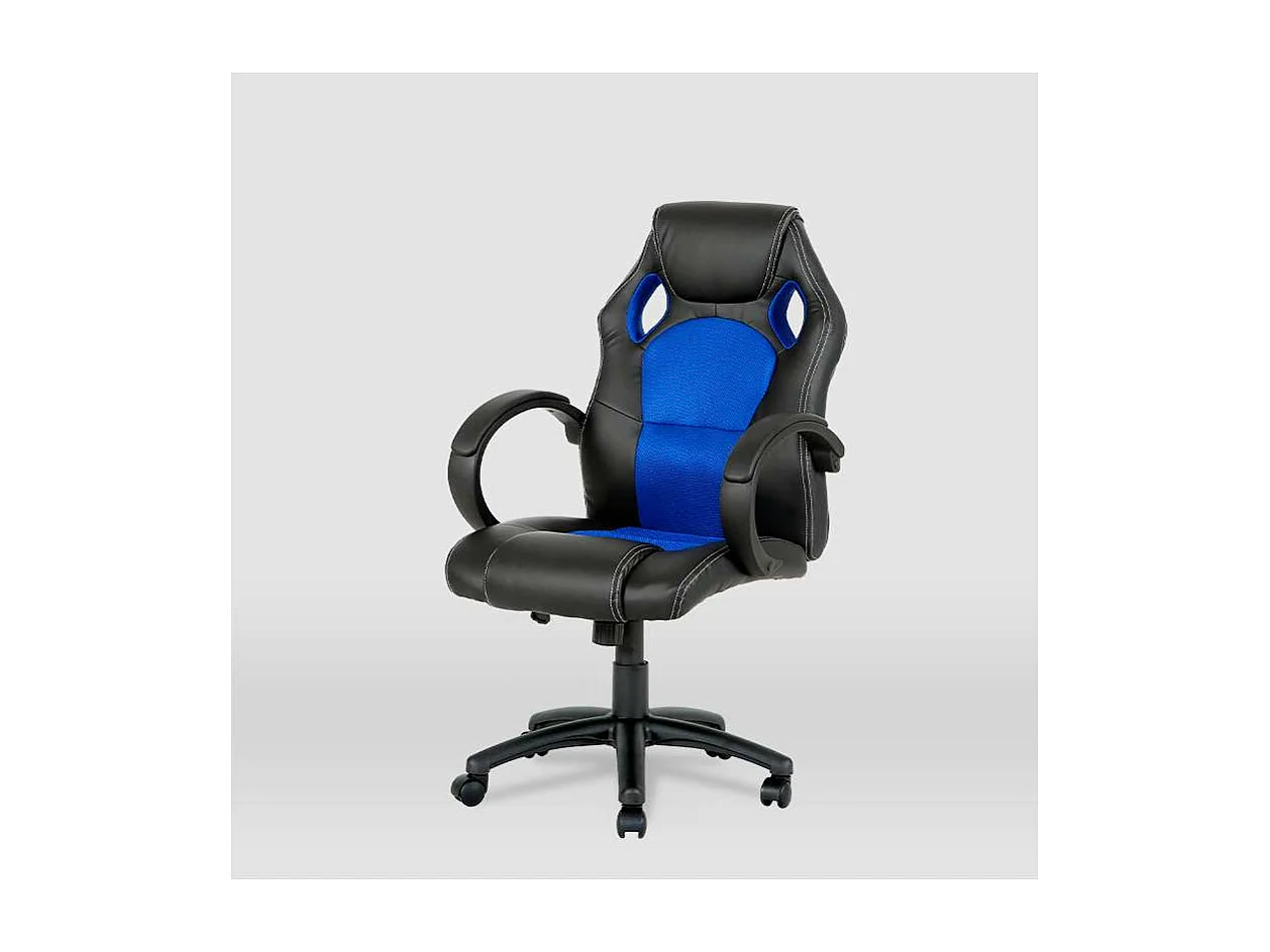 Silla gaming Olimpia tapizada en piel sintética negro/azul, 118/127cm(alto) 64.5cm(ancho)