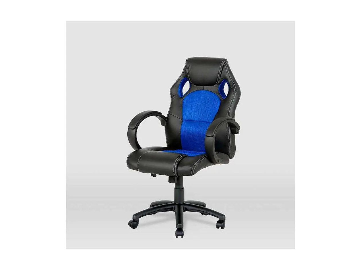 Silla gaming Olimpia tapizada en piel sintética negro/azul, 118/127cm(alto) 64.5cm(ancho)