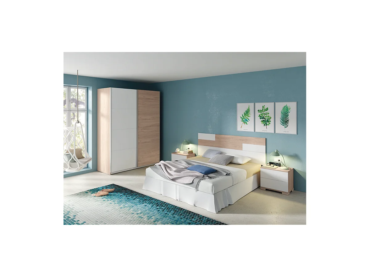 Armario ropero 2 puertas correderas Onix acabado roble aurora/blanco, 200 cm(alto)150 cm(a