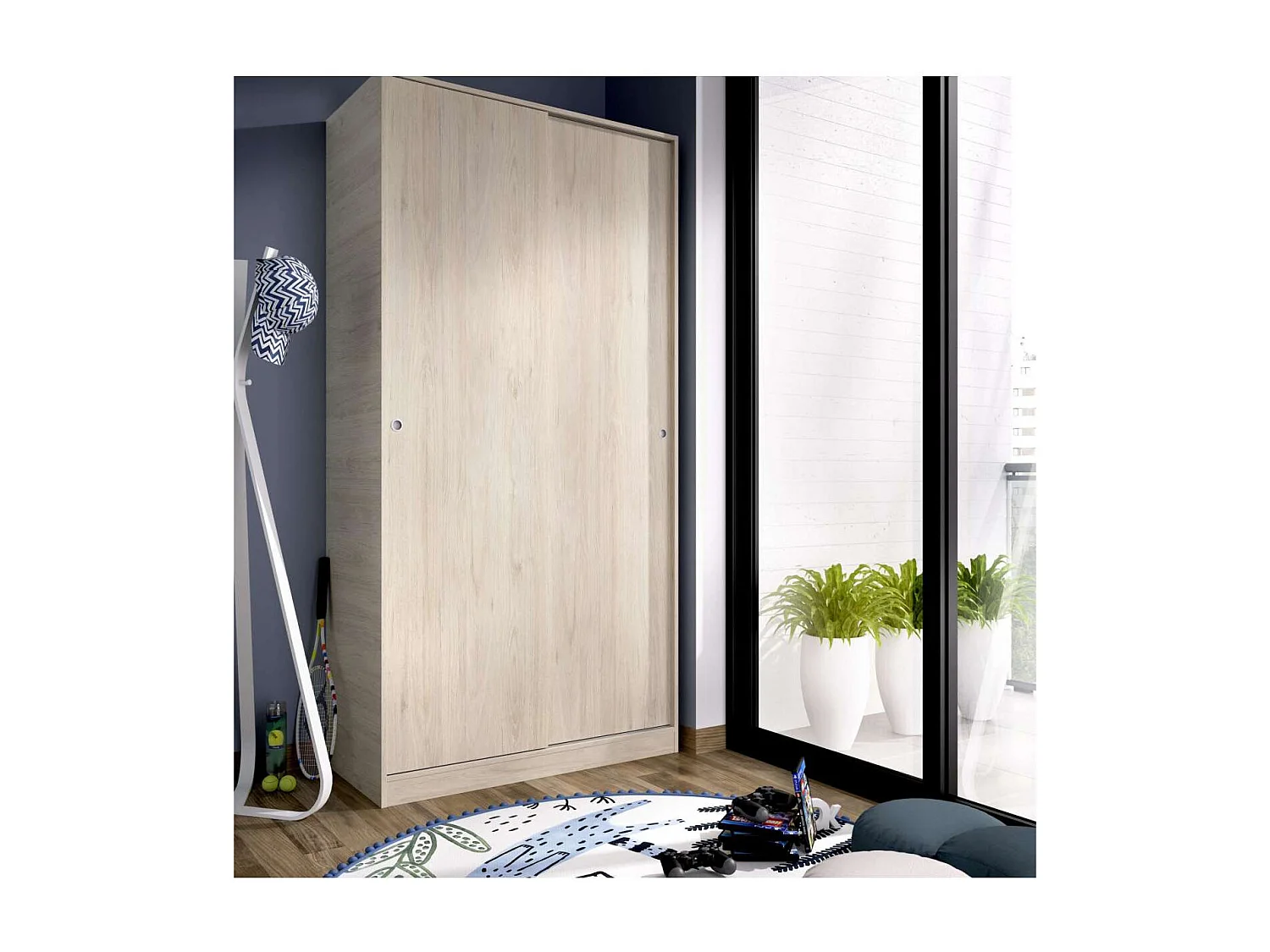 Armario puertas correderas Lupión en roble natural. Ancho 100 x fondo 50 x alto 204 cm.