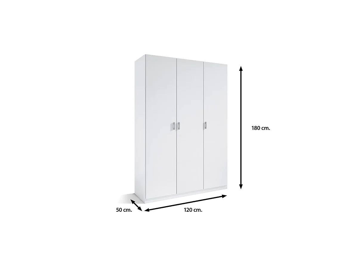 Armario 3 puertas abatibles acabado en blanco 180 cm(alto)120 cm(ancho)50 cm(fondo)