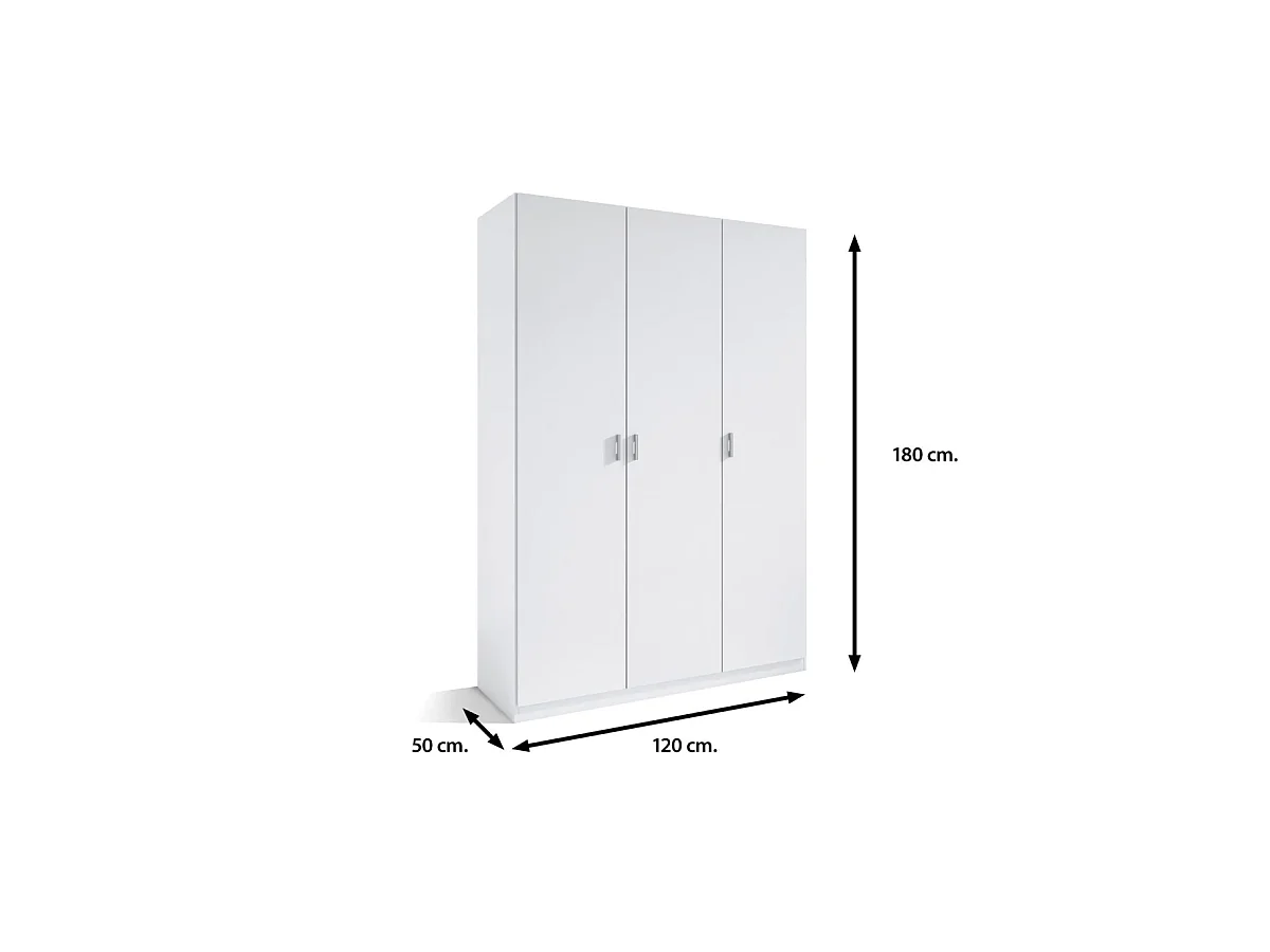 Armario 3 puertas abatibles acabado en blanco 180 cm(alto)120 cm(ancho)50 cm(fondo)