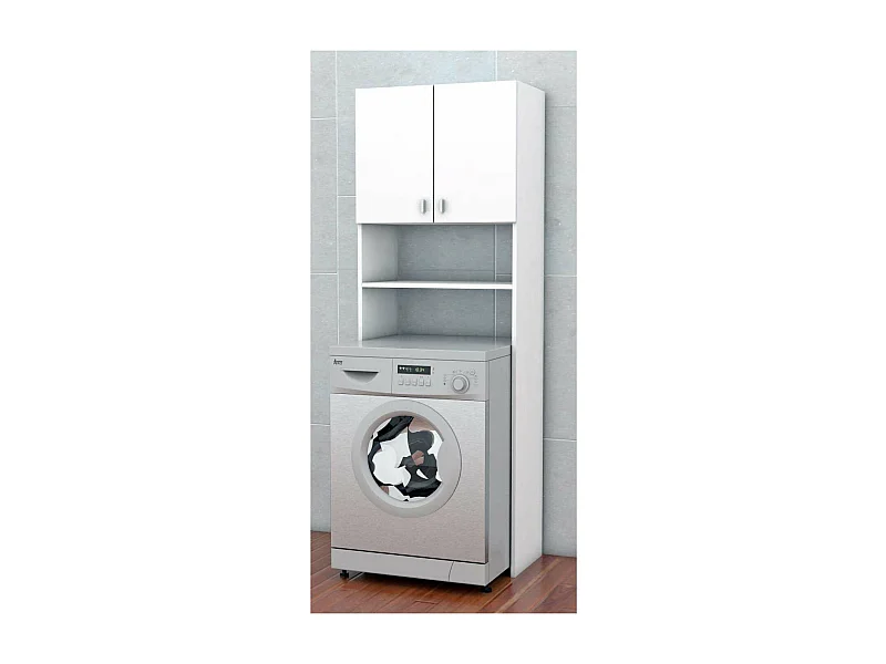 Mueble para lavadora en acabado blanco brillo 64 cm(ancho) 180 cm(altura) 36 cm(fondo)