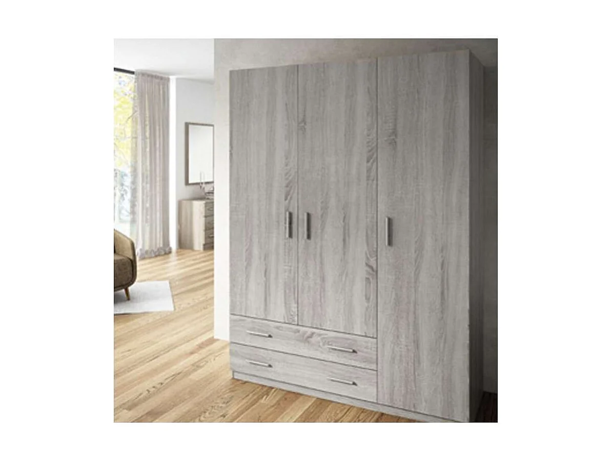Armario ropero 3 puertas abatibles 2 cajones Lorena acabado Artico, 196cm(alto) 150cm(anch