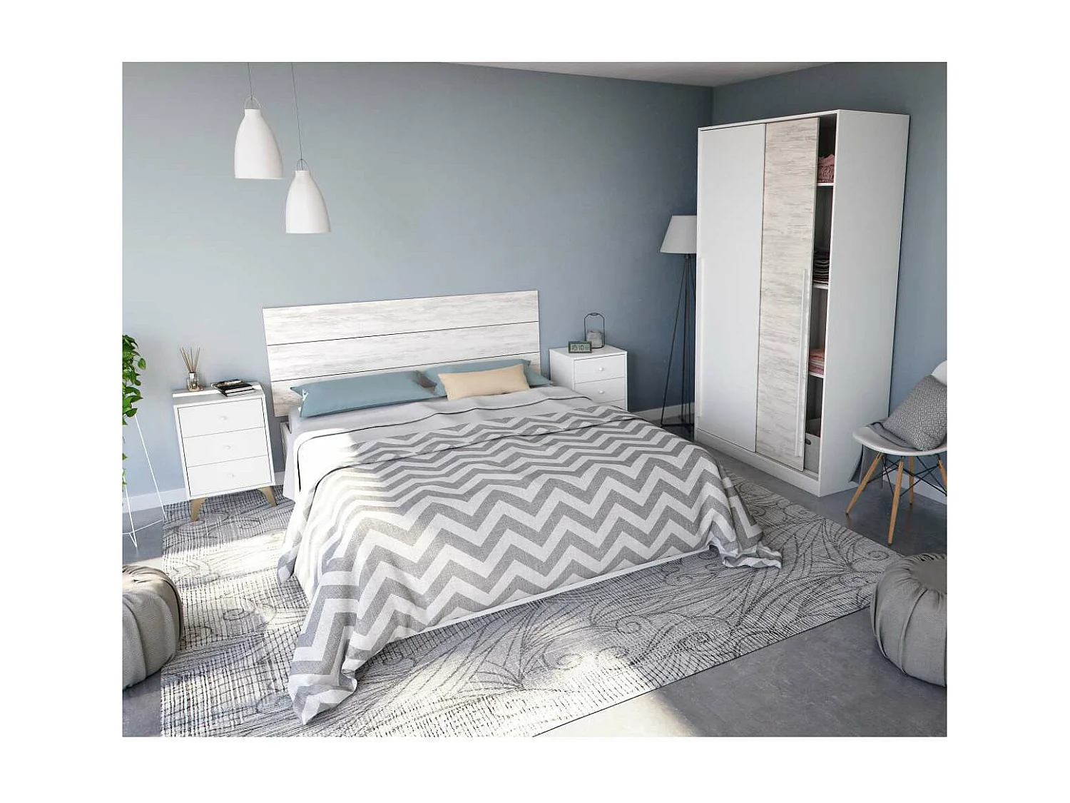 Armario ropero Aretha puertas correderas blanco artik y blanco Veho. 200 cm (alto). 120 cm