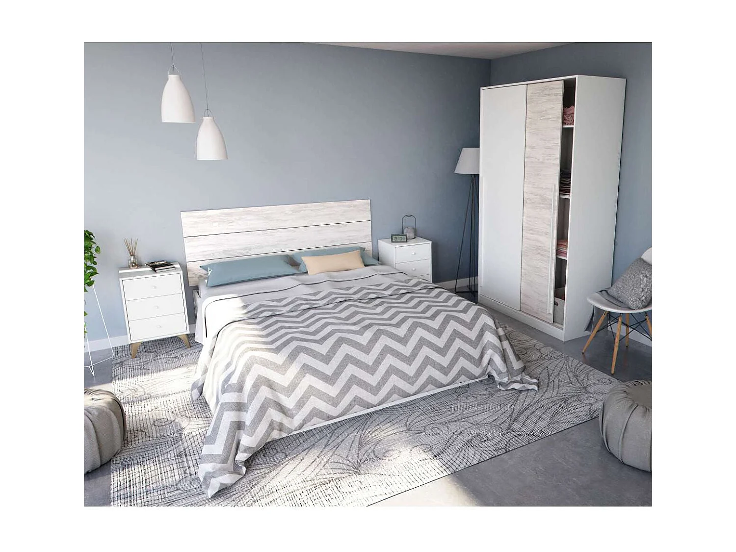 Armario ropero Aretha puertas correderas blanco artik y blanco Veho. 200 cm (alto). 120 cm