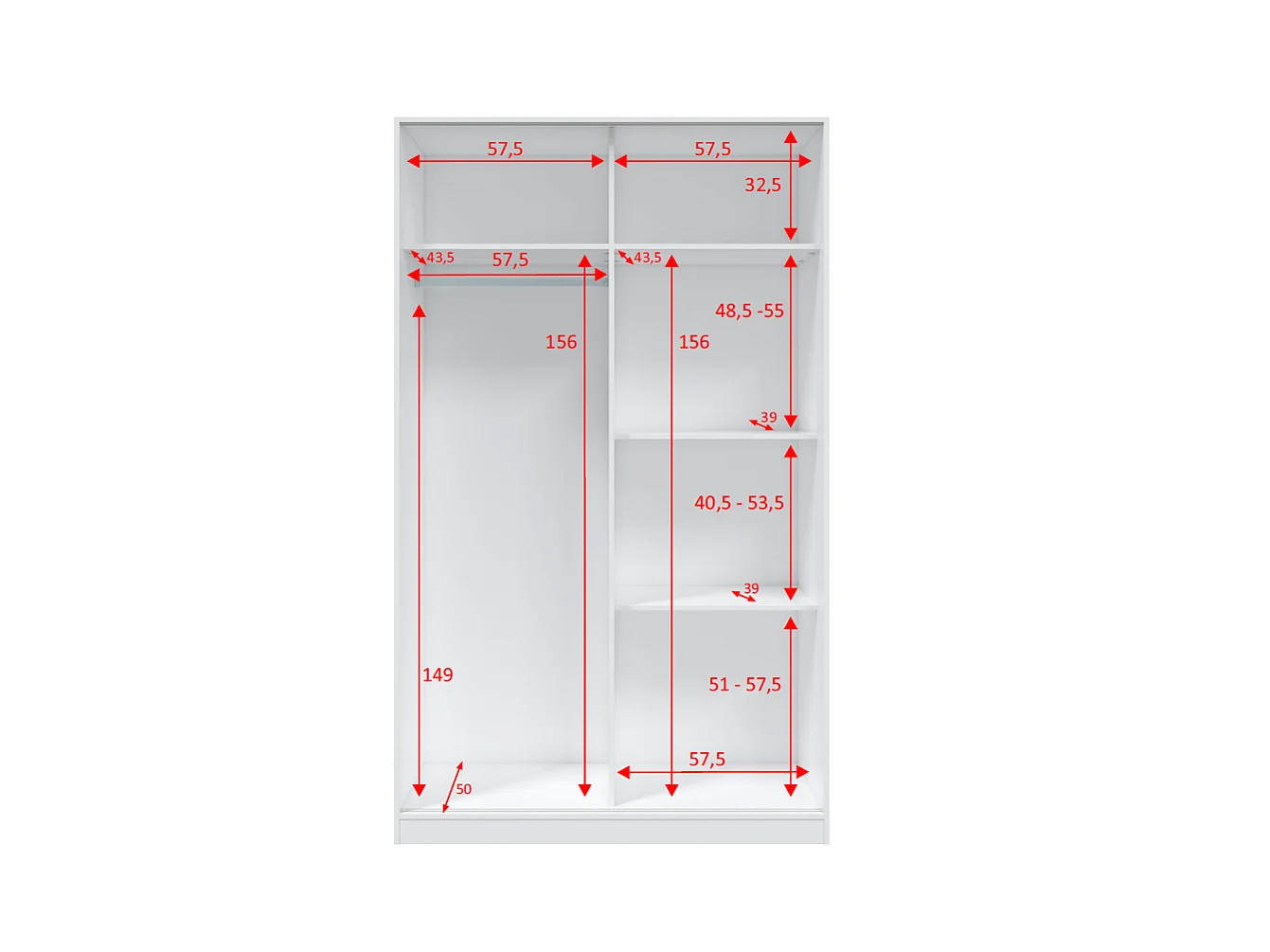 Armario ropero Aretha puertas correderas blanco artik y blanco Veho. 200 cm (alto). 120 cm