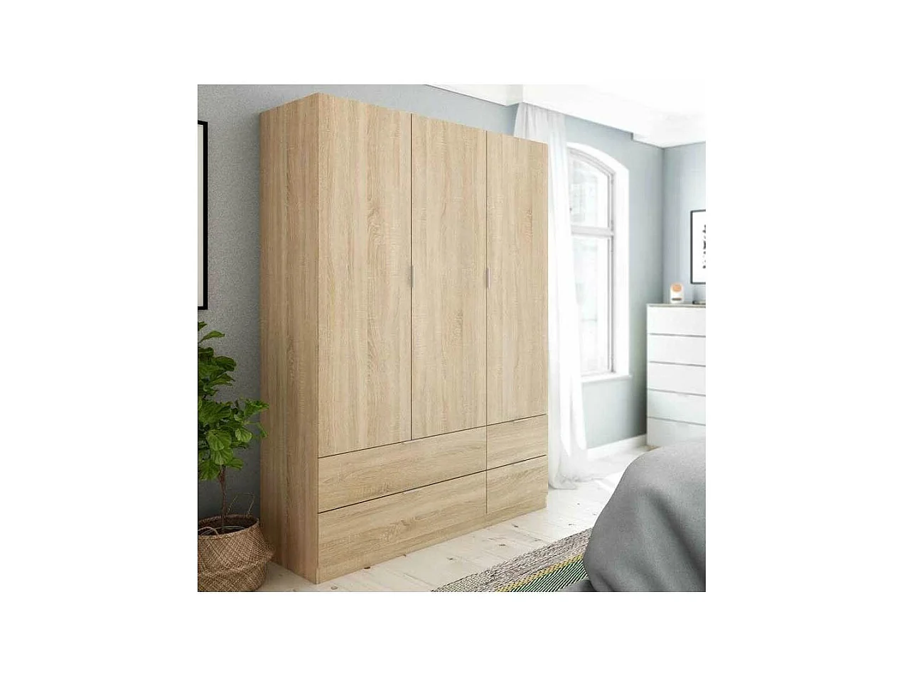 Armario 3 puertas abatibles 4 cajones acabado roble. 200cm(alto). 135cm(ancho). 52cm(fondo