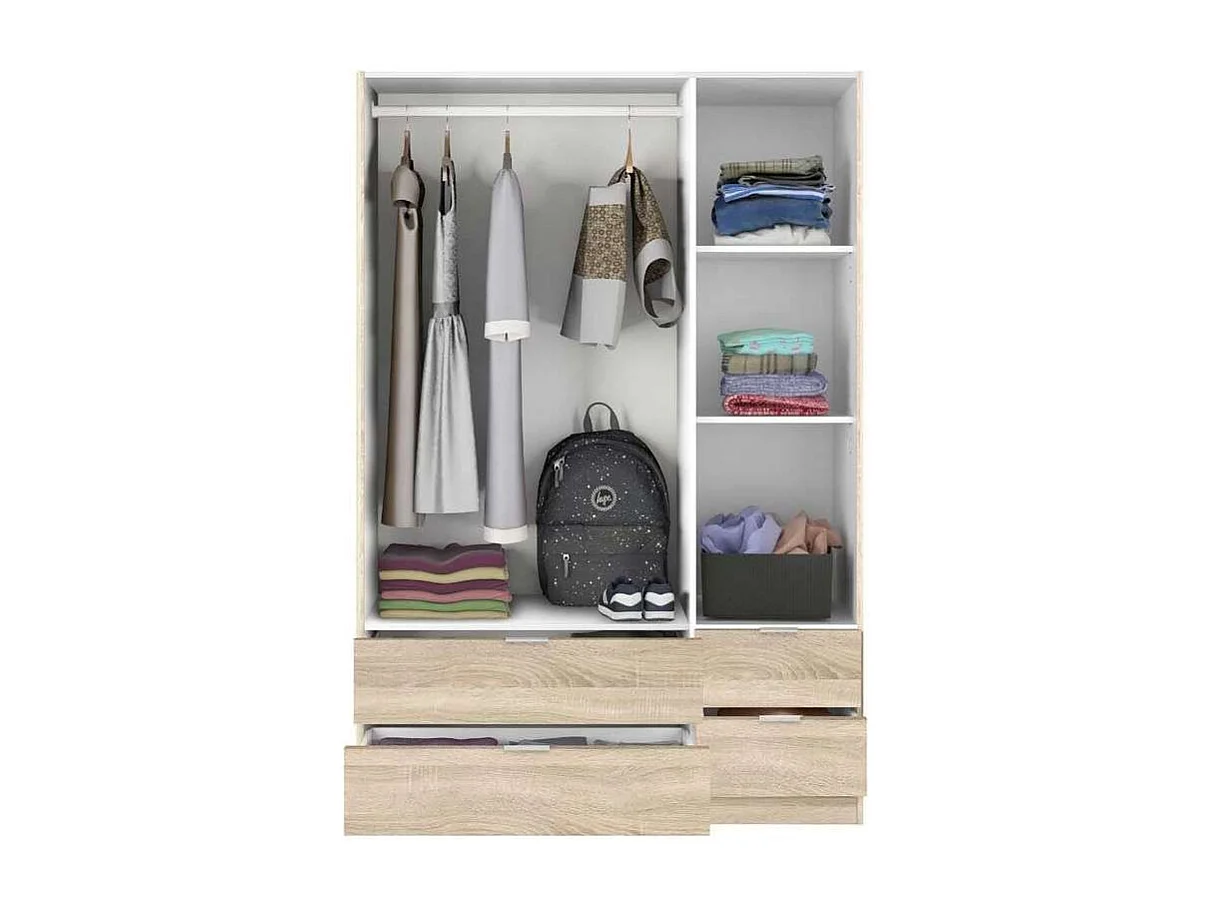 Armario 3 puertas abatibles 4 cajones acabado roble. 200cm(alto). 135cm(ancho). 52cm(fondo