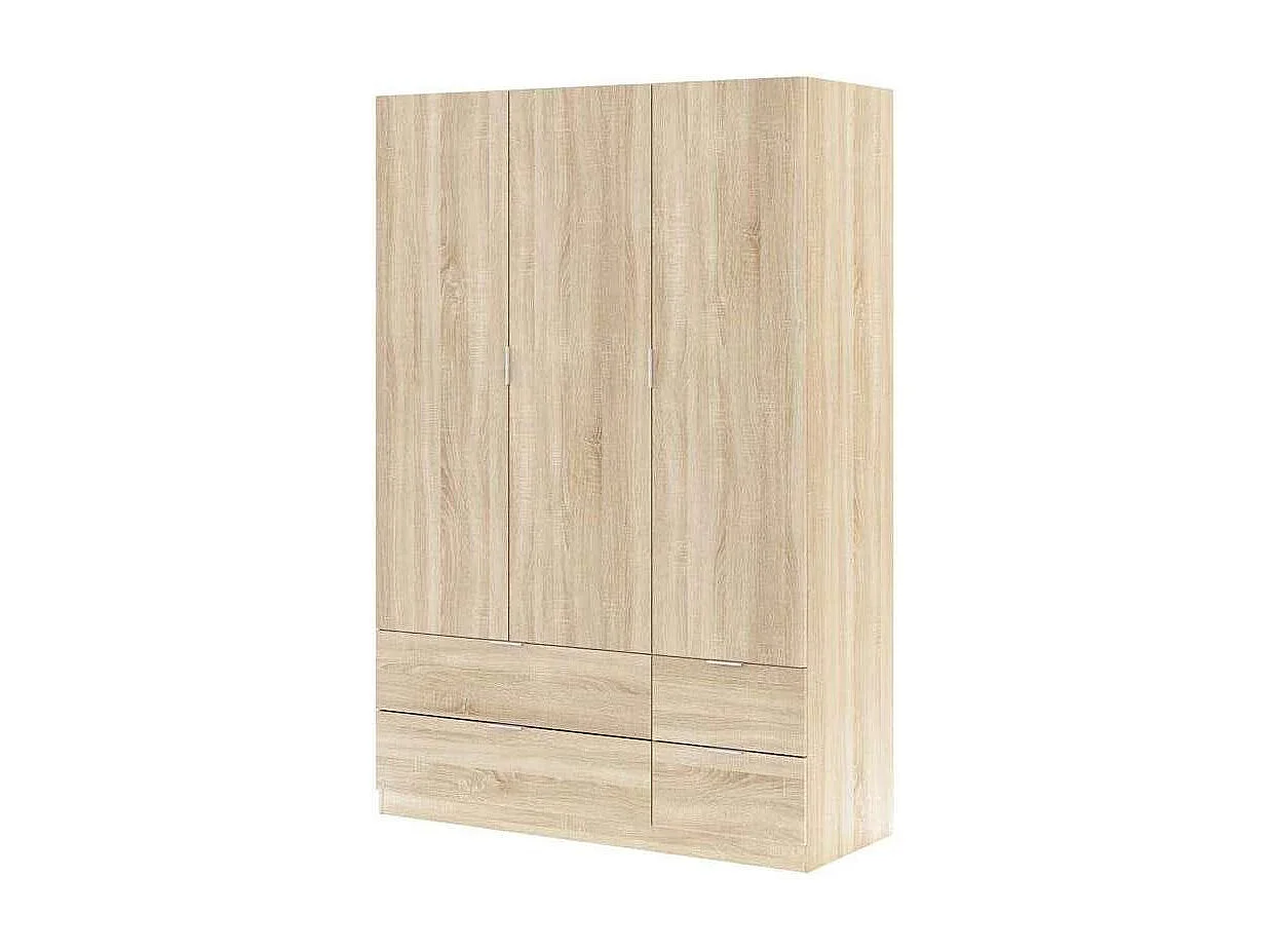 Armario 3 puertas abatibles 4 cajones acabado roble. 200cm(alto). 135cm(ancho). 52cm(fondo