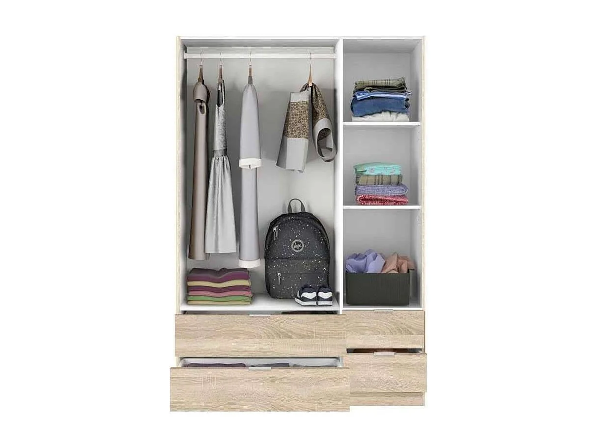 Armario 3 puertas abatibles 4 cajones acabado roble. 200cm(alto). 135cm(ancho). 52cm(fondo