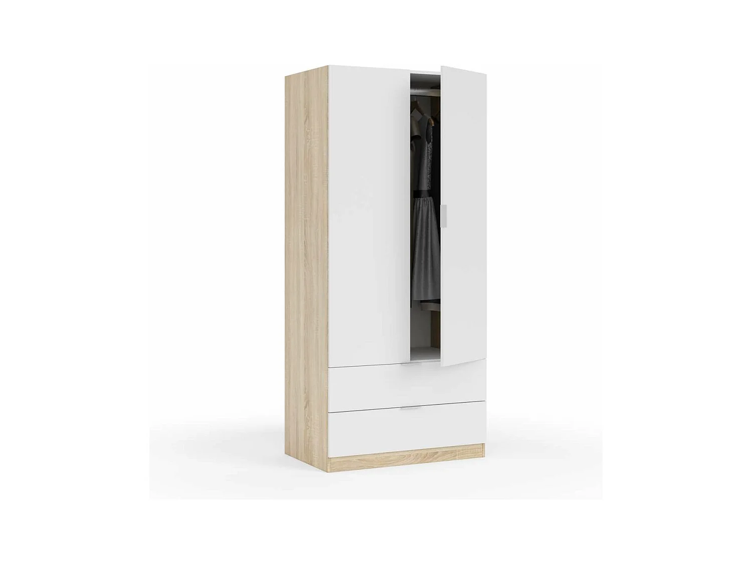 Armario ropero Berta 2 puertas 2 cajones acabado blanco/roble, 180 cm(alto)81 cm(ancho)52
