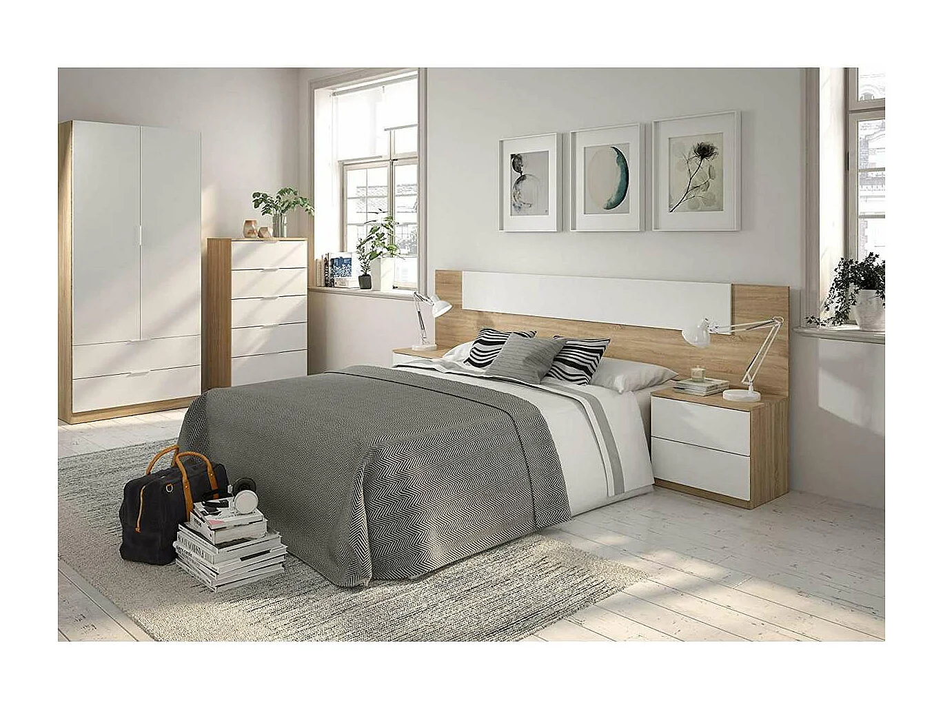 Armario ropero Berta 2 puertas 2 cajones acabado blanco/roble, 180 cm(alto)81 cm(ancho)52