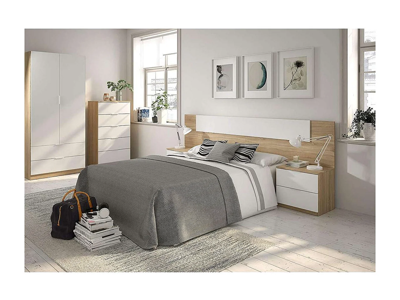 Armario ropero Berta 2 puertas 2 cajones acabado blanco/roble, 180 cm(alto)81 cm(ancho)52