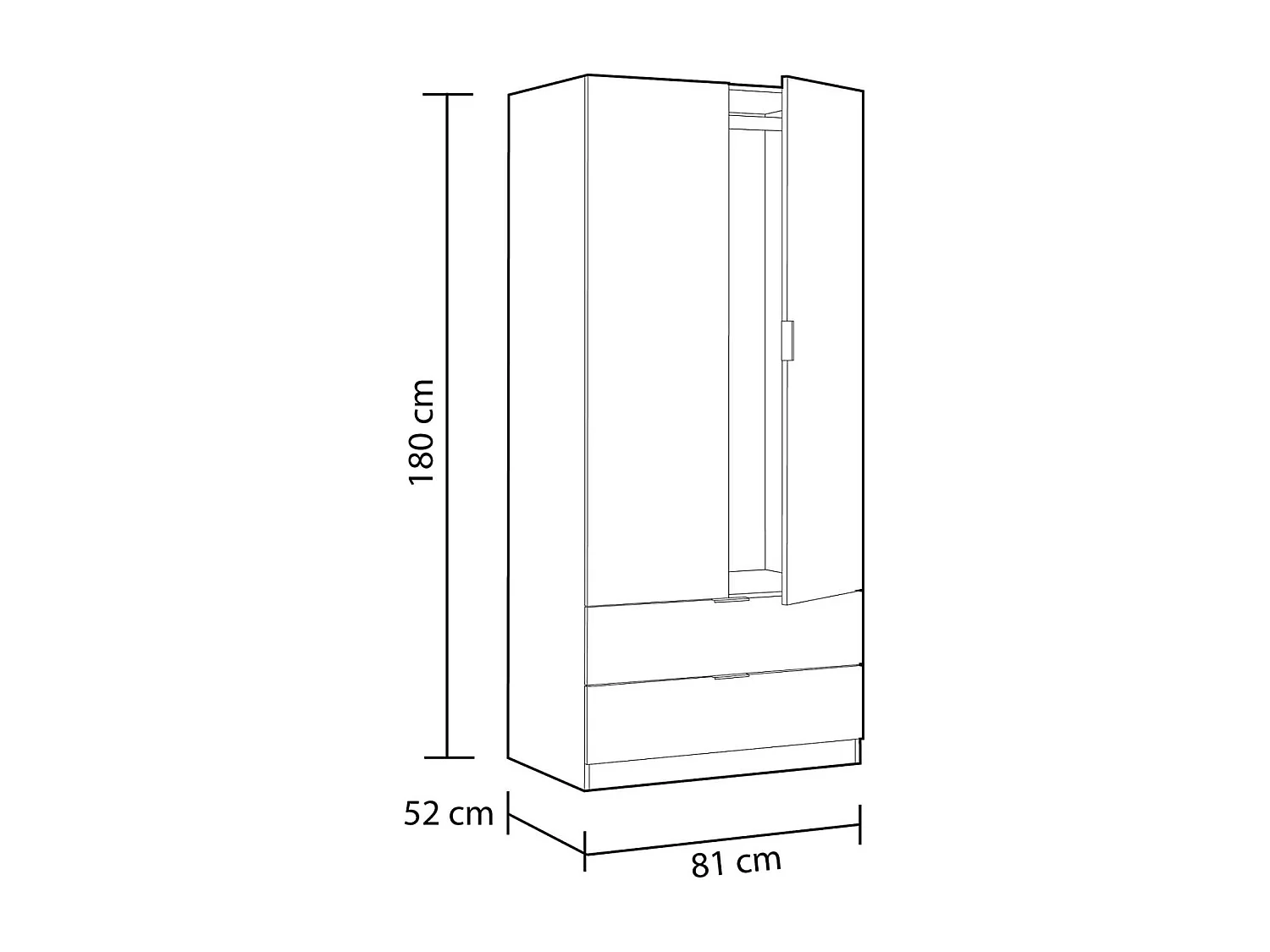 Armario ropero Berta 2 puertas 2 cajones acabado blanco/roble, 180 cm(alto)81 cm(ancho)52