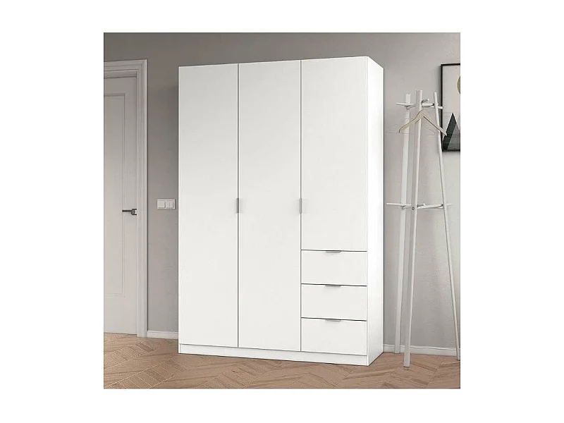 Armario 3 puertas abatibles 3 cajones acabado blanco. 180cm(alto). 121cm(ancho). 52cm(fond