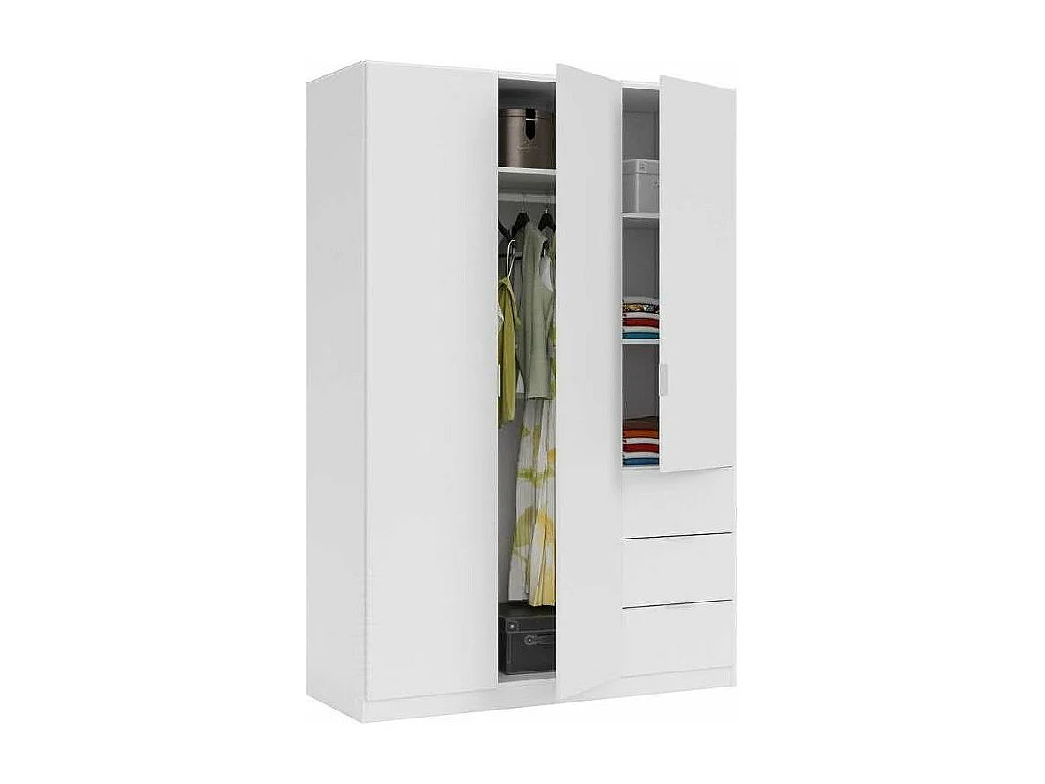Armario 3 puertas abatibles 3 cajones acabado blanco. 180cm(alto). 121cm(ancho). 52cm(fond