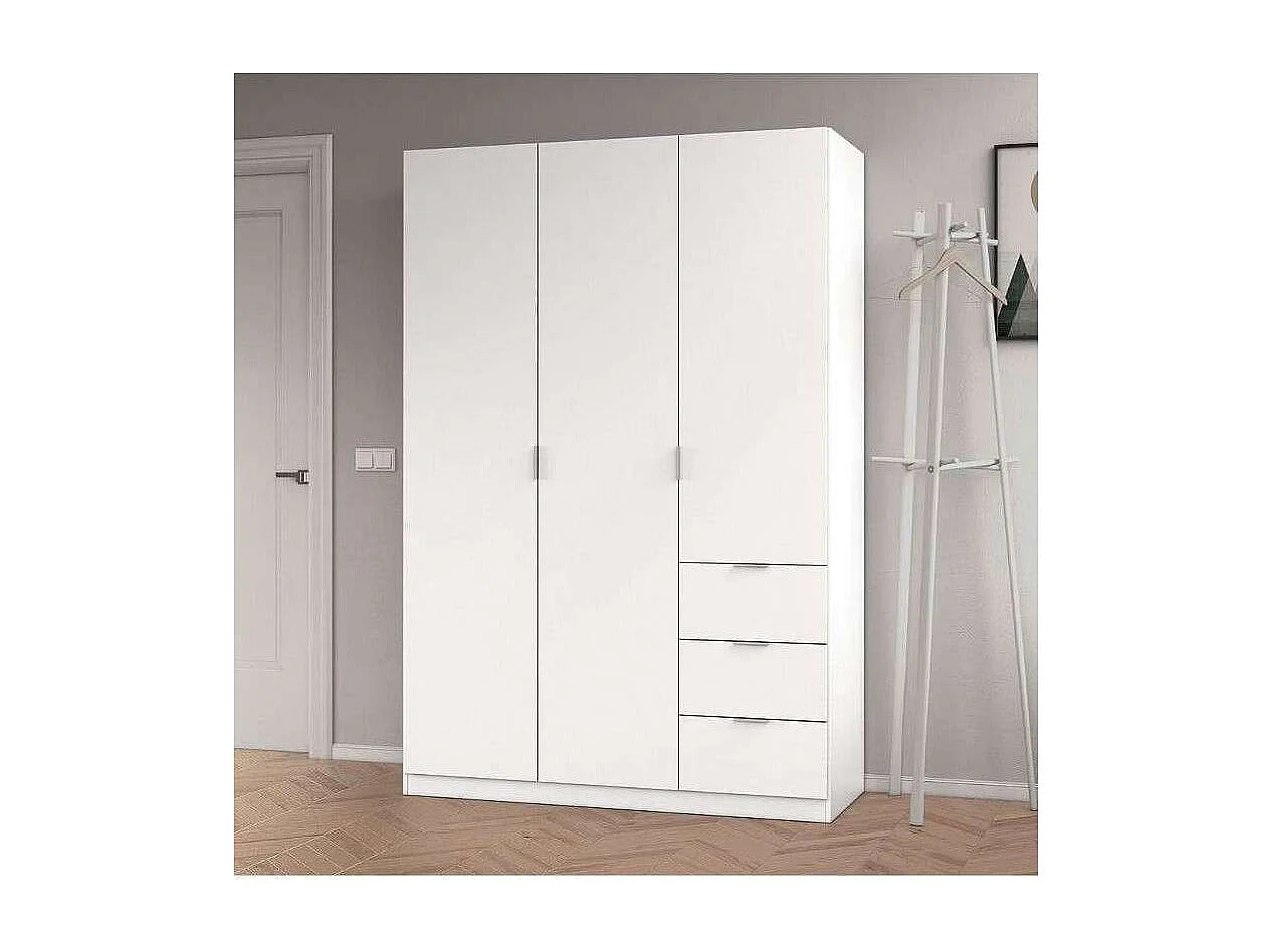 Armario 3 puertas abatibles 3 cajones acabado blanco. 180cm(alto). 121cm(ancho). 52cm(fond