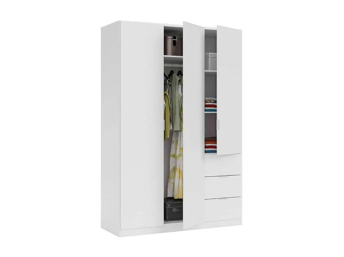 Armario 3 puertas abatibles 3 cajones acabado blanco. 180cm(alto). 121cm(ancho). 52cm(fond