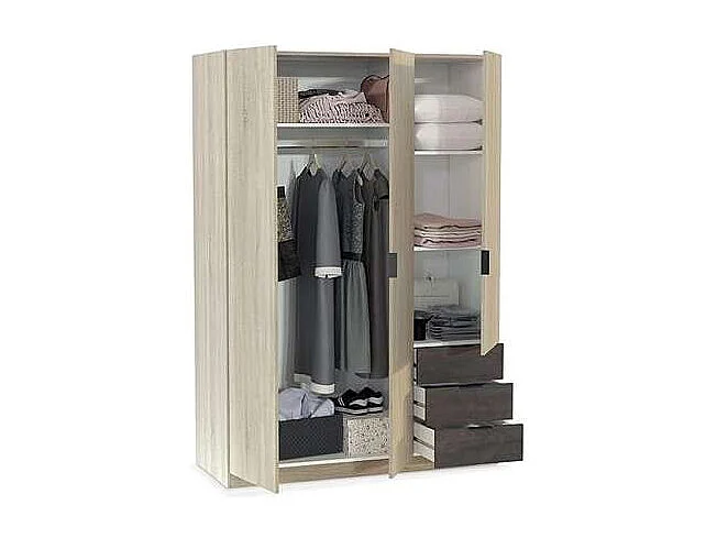 Armario 3 puertas abatibles 3 cajones acabado roble/oxido. 180cm(alto). 121cm(ancho). 52cm