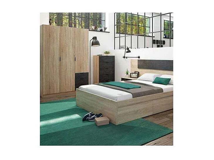 Armario 3 puertas abatibles 3 cajones acabado roble/oxido. 180cm(alto). 121cm(ancho). 52cm