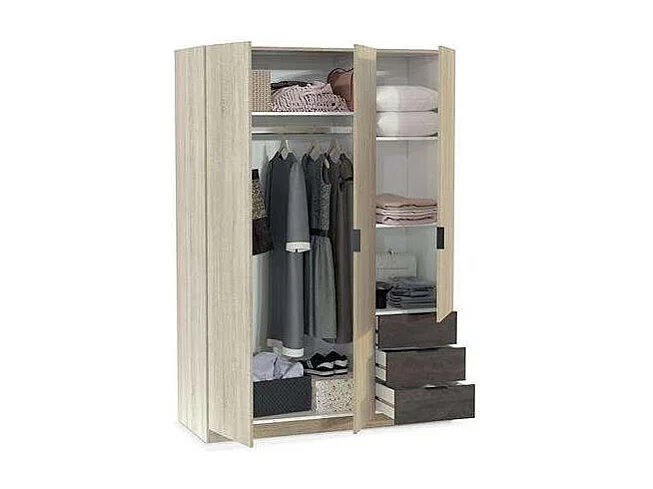Armario 3 puertas abatibles 3 cajones acabado roble/oxido. 180cm(alto). 121cm(ancho). 52cm