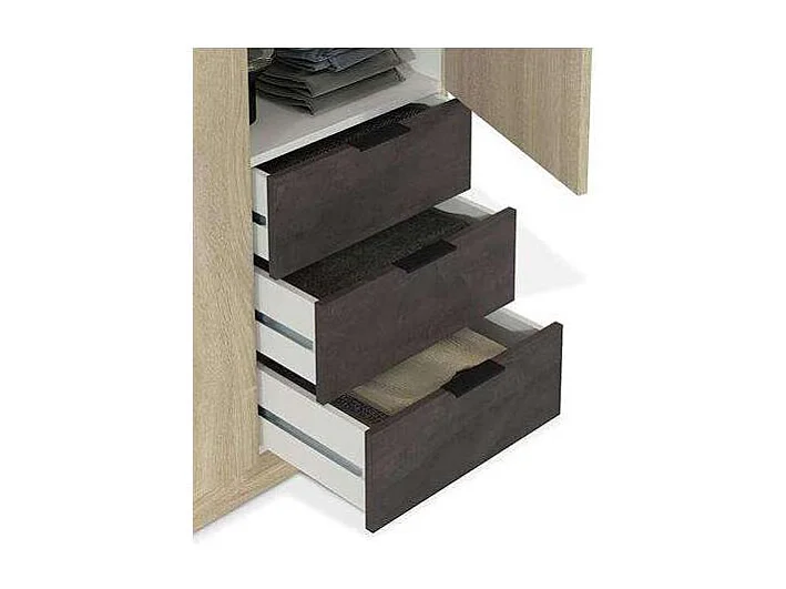 Armario 3 puertas abatibles 3 cajones acabado roble/oxido. 180cm(alto). 121cm(ancho). 52cm
