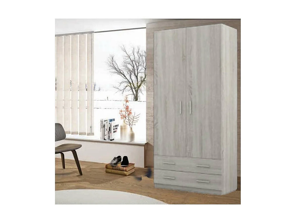 Armario ropero 2 puertas abatibles 2 cajones Lorena acabado Artico, 196cm(alto) 100cm(anch