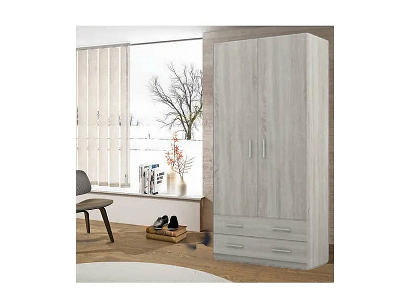 Armario ropero 2 puertas abatibles 2 cajones Lorena acabado Artico, 196cm(alto) 100cm(anch