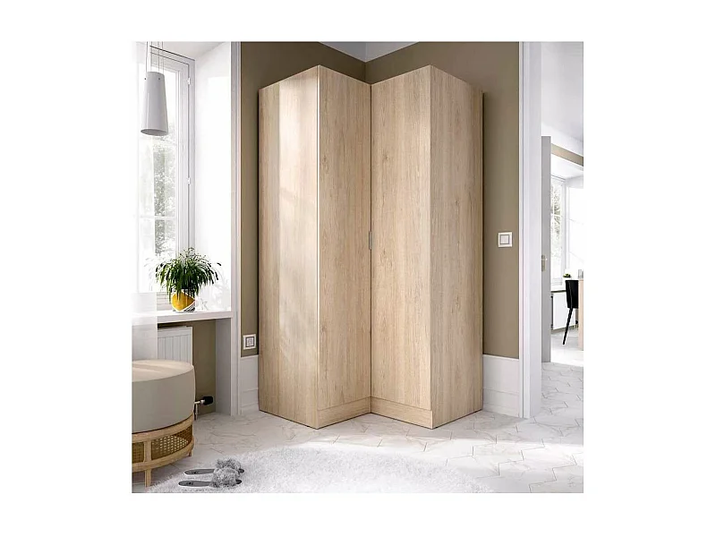 Armario ropero rincón puertas abatibles Jaén acabado natural, 184 cm(alto)90.5 cm(ancho)