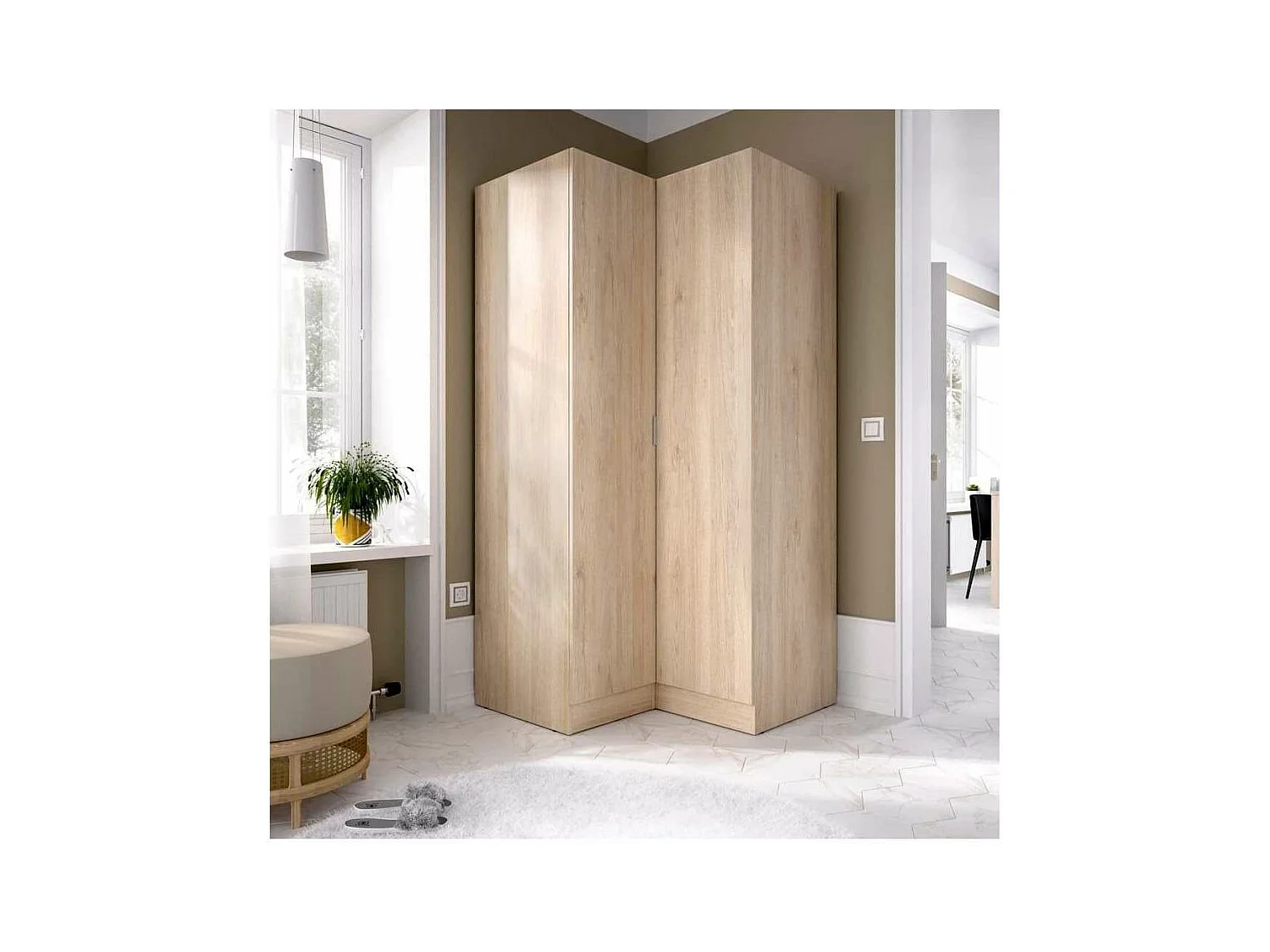 Armario ropero rincón puertas abatibles Jaén acabado natural, 184 cm(alto)90.5 cm(ancho)