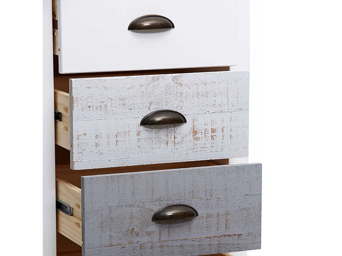 ROSALIA - Chevet 3 Tiroirs Bois Aspect Vieilli Blanc et Grisé