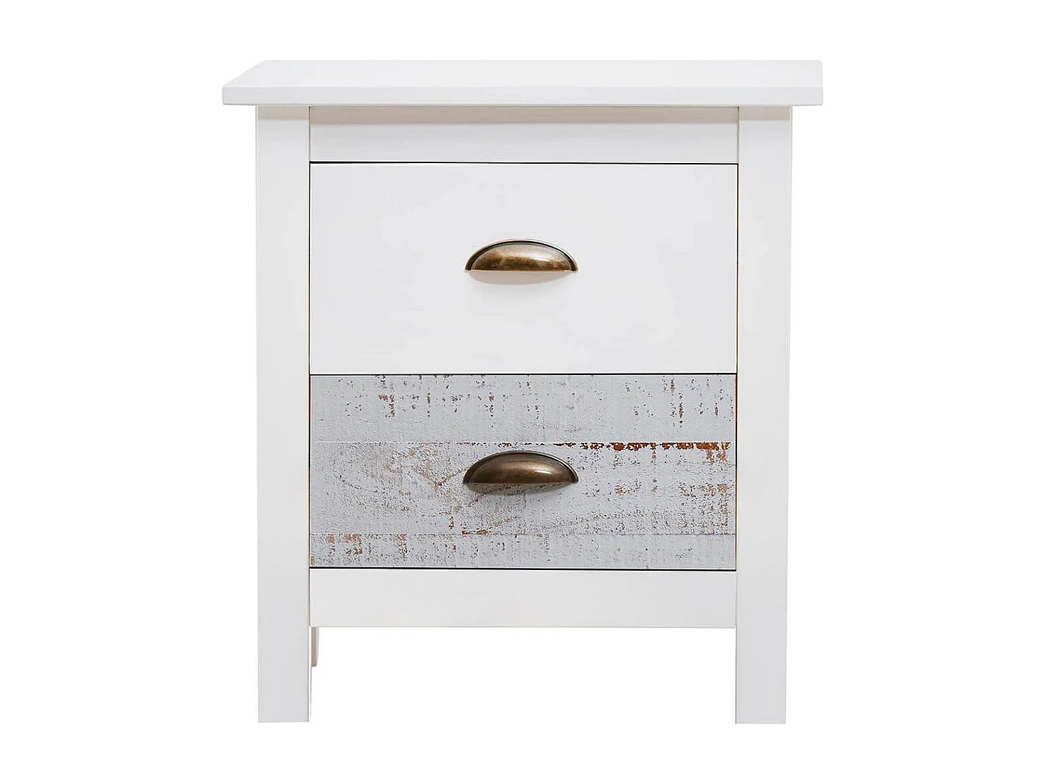 ROSALIA - Chevet 2 Tiroirs Bois Aspect Vieilli Blanc et Grisé