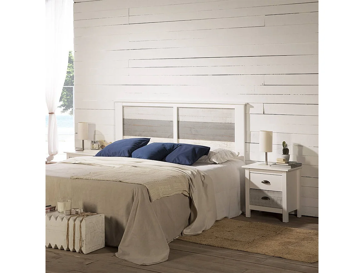 ROSALIA - Chevet 2 Tiroirs Bois Aspect Vieilli Blanc et Grisé