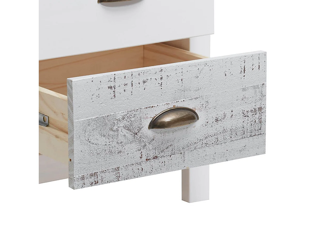 ROSALIA - Chevet 2 Tiroirs Bois Aspect Vieilli Blanc et Grisé