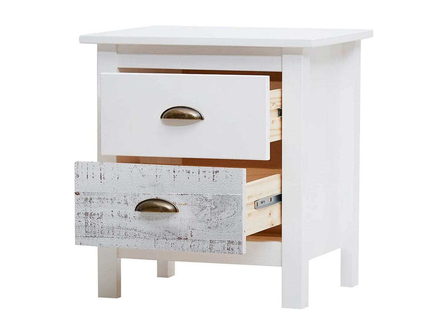 ROSALIA - Chevet 2 Tiroirs Bois Aspect Vieilli Blanc et Grisé