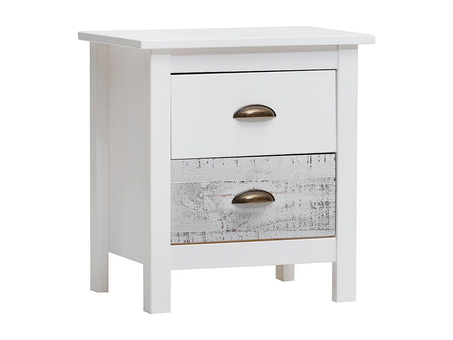 ROSALIA - Chevet 2 Tiroirs Bois Aspect Vieilli Blanc et Grisé