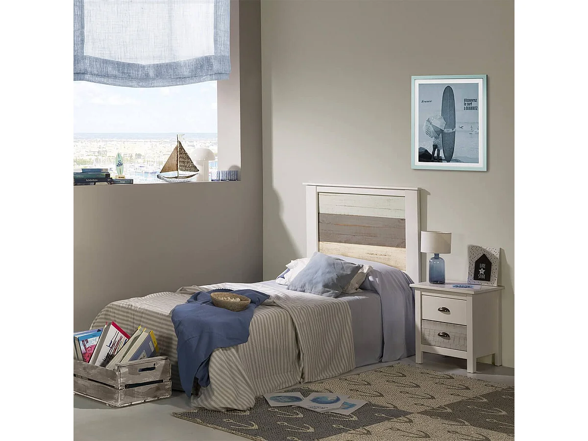 ROSALIA - Chevet 2 Tiroirs Bois Aspect Vieilli Blanc et Grisé