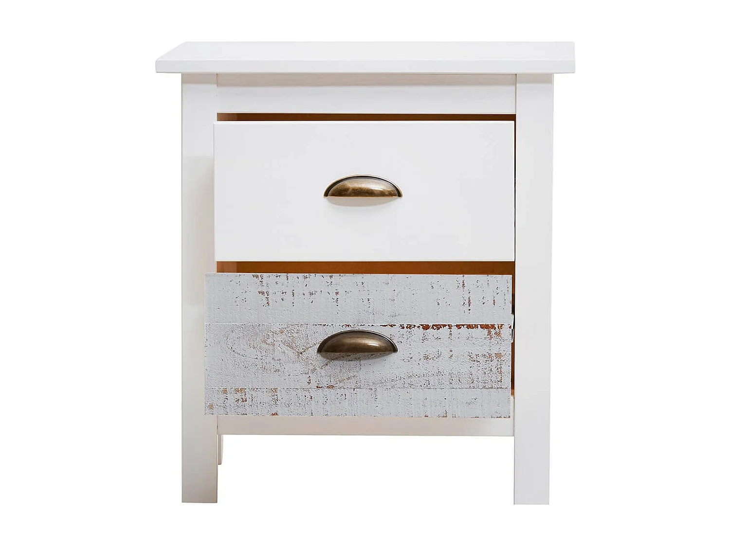 ROSALIA - Chevet 2 Tiroirs Bois Aspect Vieilli Blanc et Grisé