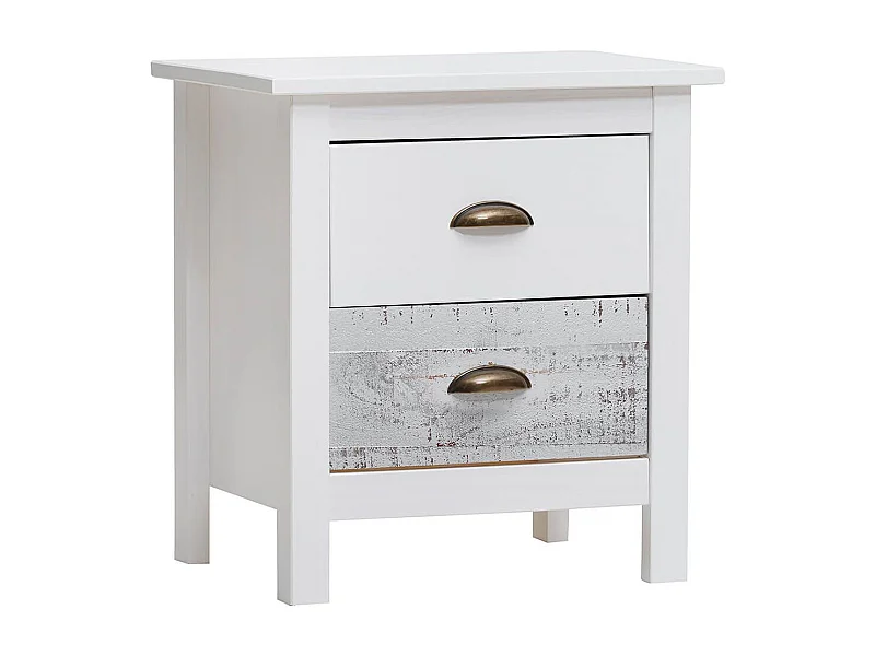 ROSALIA - Chevet 2 Tiroirs Bois Aspect Vieilli Blanc et Grisé
