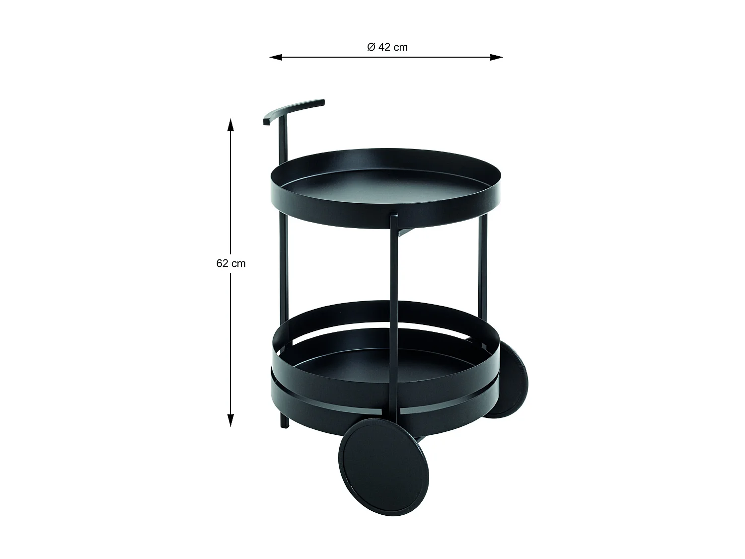 Chariot de cuisine, desserte en métal coloris noir  -  diamètre 42 x hauteur 62 cm