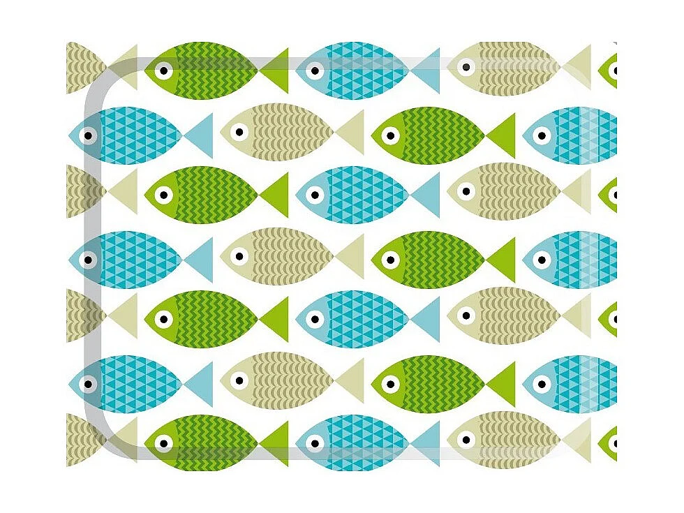 Carrello pieghevole con ruote - Struttura in metallo bianco,2 ripiani in laminato Disegno Pesci verdi e blu - 72*66*43 cm - BAUHAUS