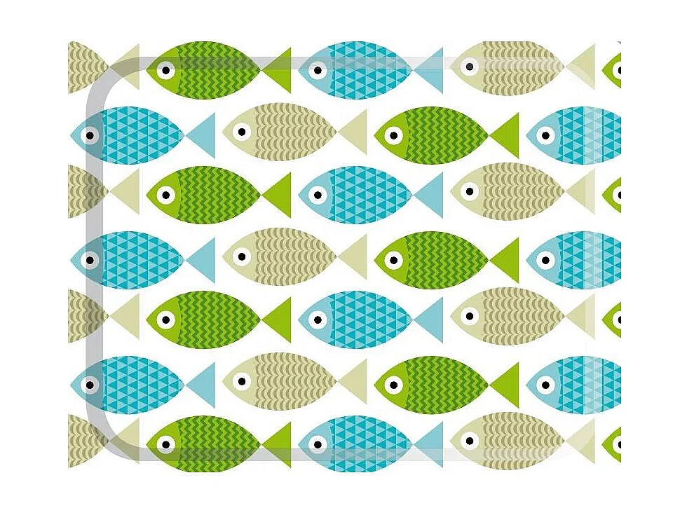 Carrito auxiliar plegable con ruedas - Estructura metálica blanca, 2 estantes laminados Decorado Peces verdes y azules – 72*66*43 cm - BAUHAUS
