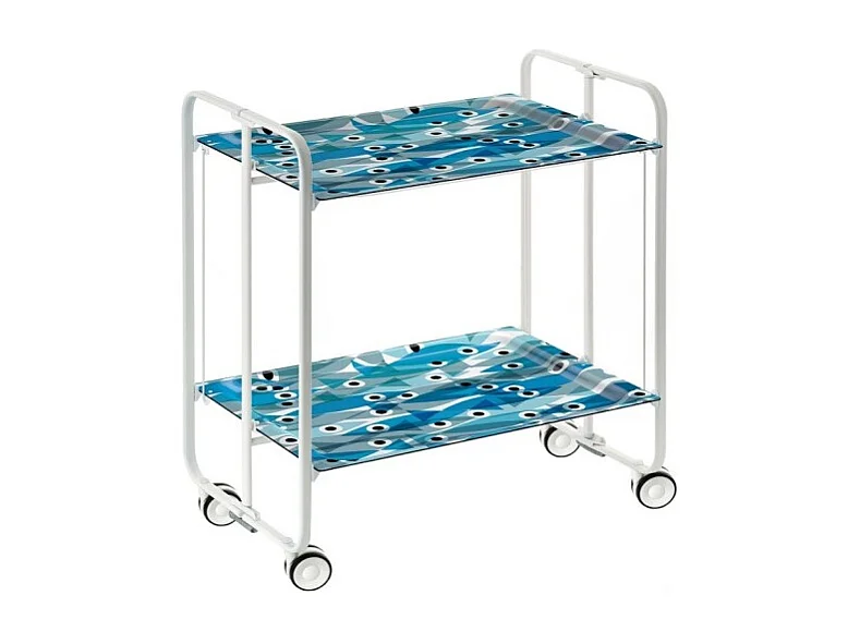Carrito auxiliar plegable con ruedas - Estructura metálica blanca, 2 estantes laminados Decorado Peces azules – 72*66*43 cm - BAUHAUS