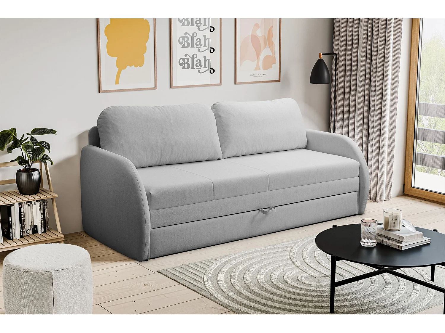 3-Sitzer-Sofa - Schlaffunktion und Bettkasten - hellgrau - DIEGO