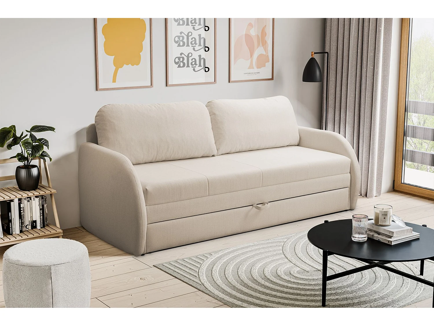 Canapé convertible 3 places - beige clair- DIEGO NEVE
