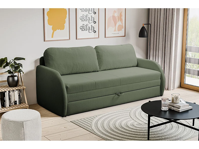 3-Sitzer-Sofa - Schlaffunktion und Bettkasten - salbeigrün - DIEGO