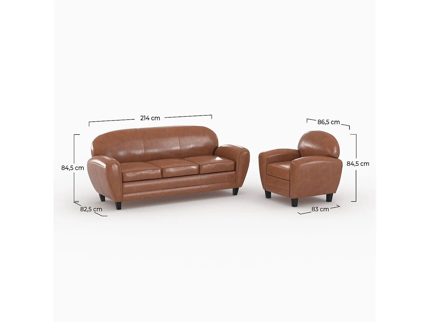 Set divano e poltrona color cammello 4 posti - Club