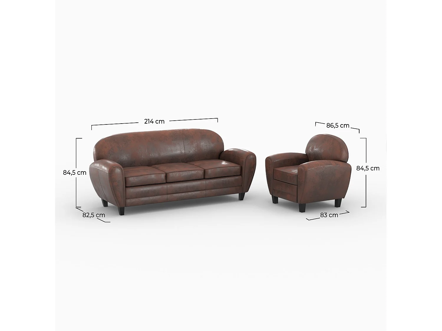 Ensemble canapé et fauteuil marron vieilli 4 places - Club